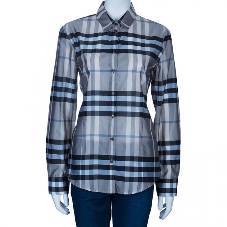 مملوكة مسبقًا Burberry Grey Novacheck Long Sleeve Shirt M