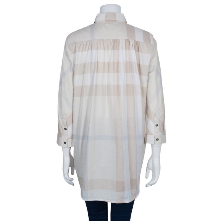 مملوكة مسبقًا Burberry Beige Gathered Cotton Tunic Top M