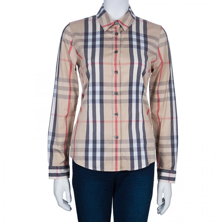 Pre Owned Burberry Beige Novacheck Cotton Long Sleeve shirt M