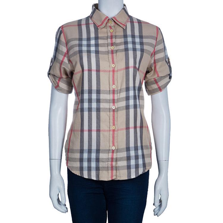 Pre Owned Burberry London Beige Novacheck Collar Shirt L