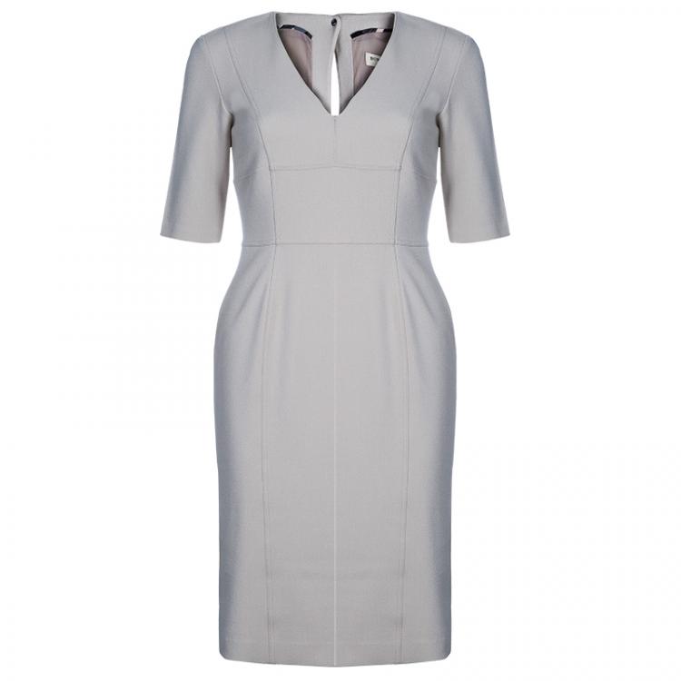 مملوكة مسبقًا Burberry Beige V-Neck Wool Dress S