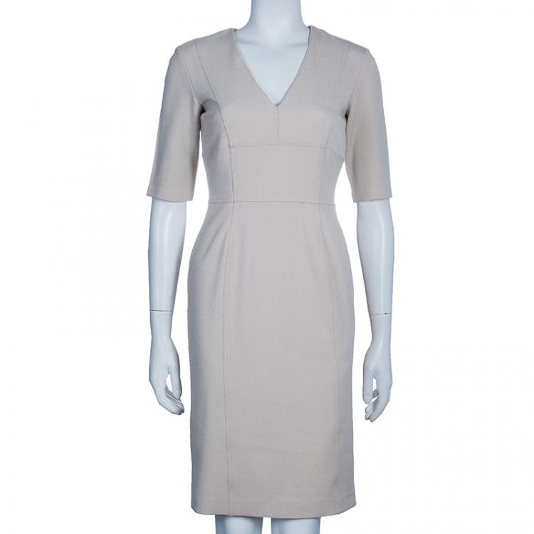 مملوكة مسبقًا Burberry Beige V-Neck Wool Dress S
