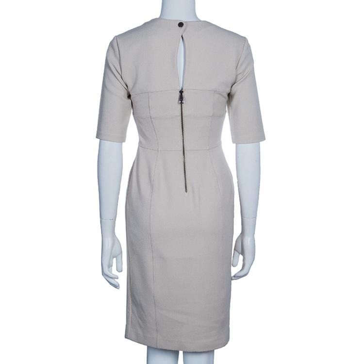 مملوكة مسبقًا Burberry Beige V-Neck Wool Dress S