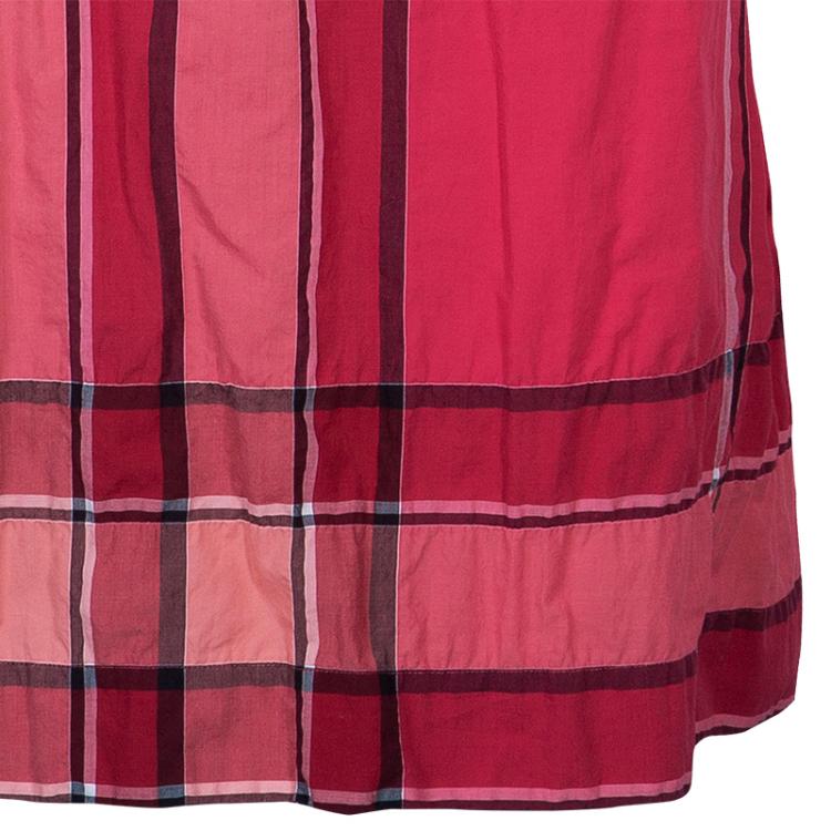 Pre Owned Burberry Brit Pink Check Crinkle Cotton Kristie Dress L