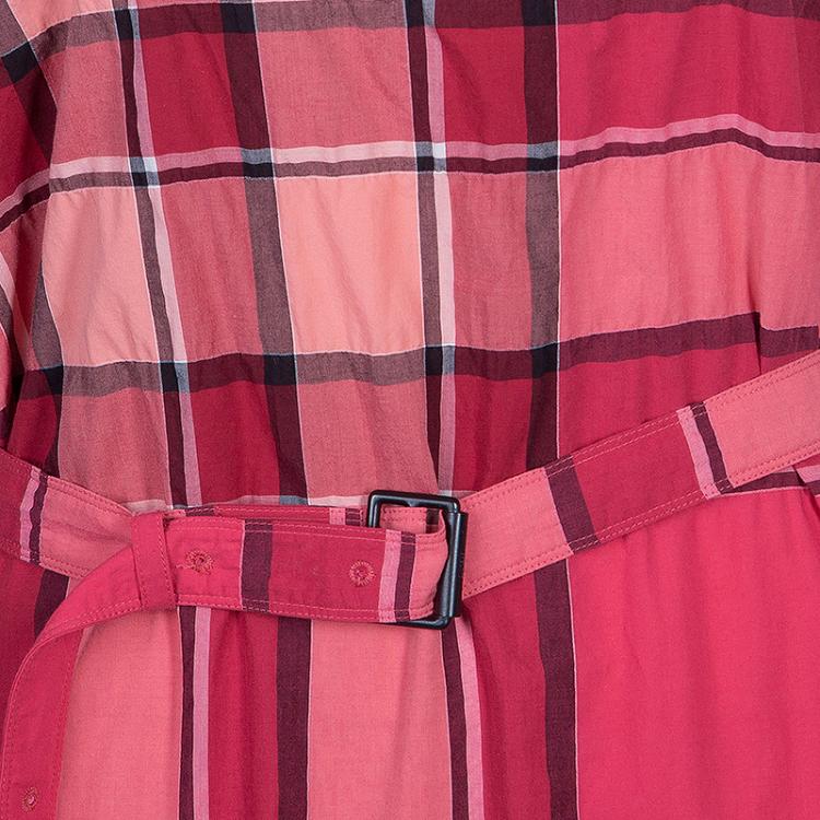 Pre Owned Burberry Brit Pink Check Crinkle Cotton Kristie Dress L