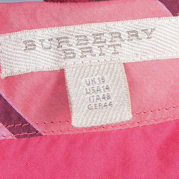 Pre Owned Burberry Brit Pink Check Crinkle Cotton Kristie Dress L
