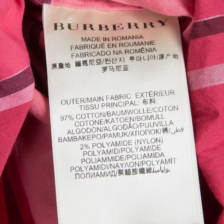 Pre Owned Burberry Brit Pink Check Crinkle Cotton Kristie Dress L