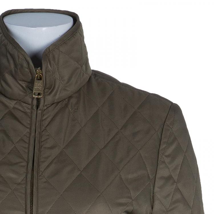 Pre Owned Burberry Olive Green Diamond Quilted Jacket S