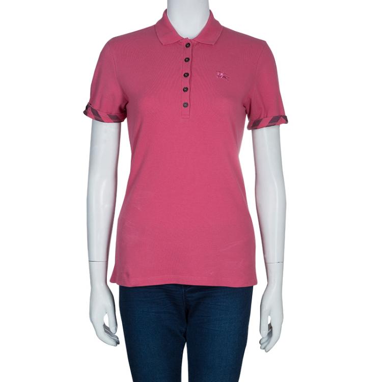 Pre Owned Burberry Pink Contrast Cuff Polo T-shirt S