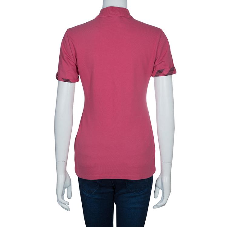 Pre Owned Burberry Pink Contrast Cuff Polo T-shirt S