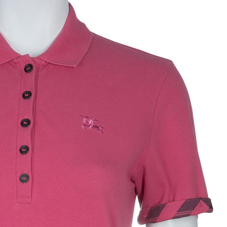 Pre Owned Burberry Pink Contrast Cuff Polo T-shirt S