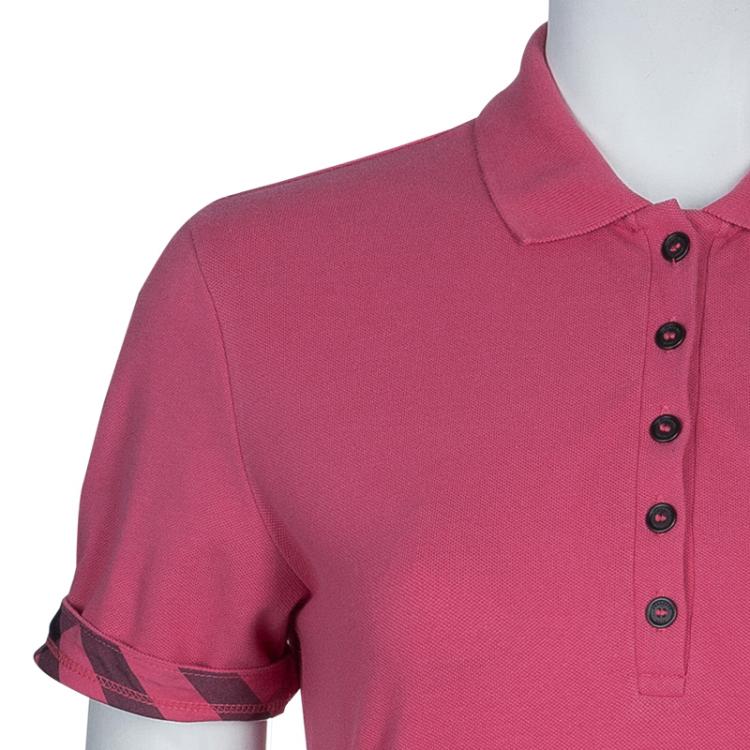 Pre Owned Burberry Pink Contrast Cuff Polo T-shirt S