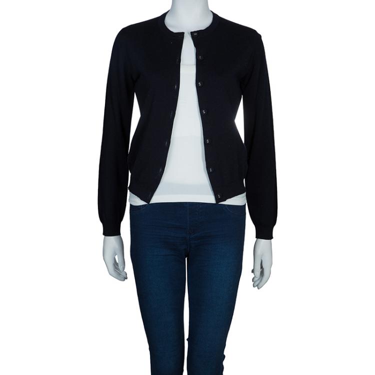 Pre Owned Burberry Navy Blue Merino Wool Cardigan S