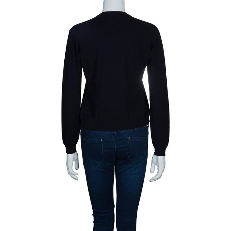 Pre Owned Burberry Navy Blue Merino Wool Cardigan S