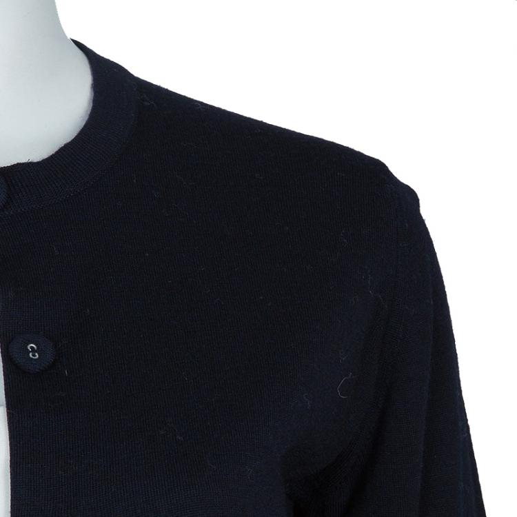 Pre Owned Burberry Navy Blue Merino Wool Cardigan S