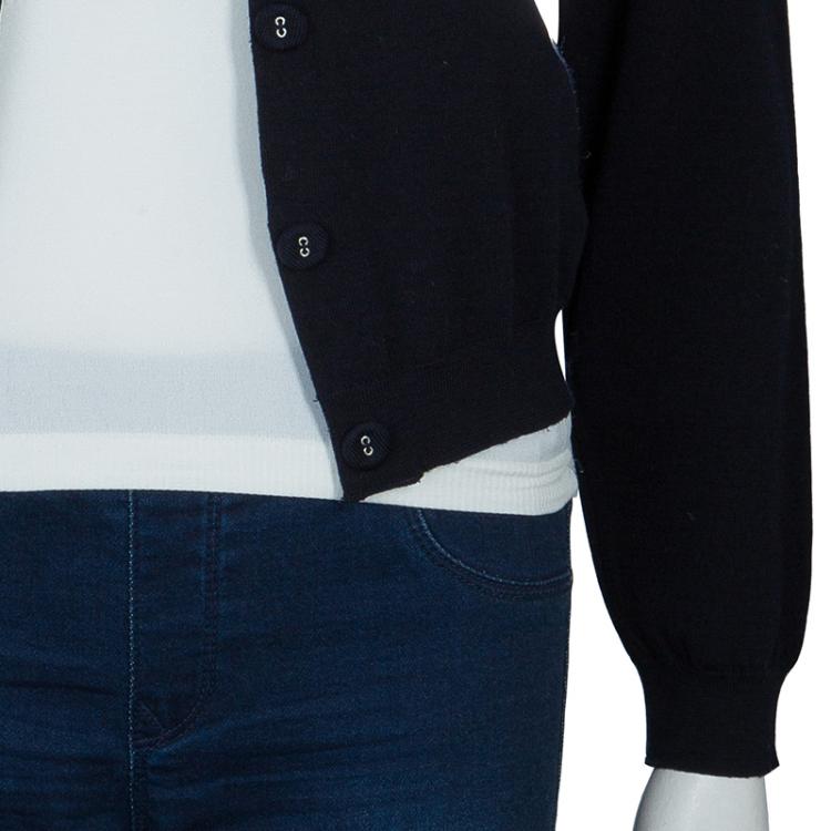 Pre Owned Burberry Navy Blue Merino Wool Cardigan S