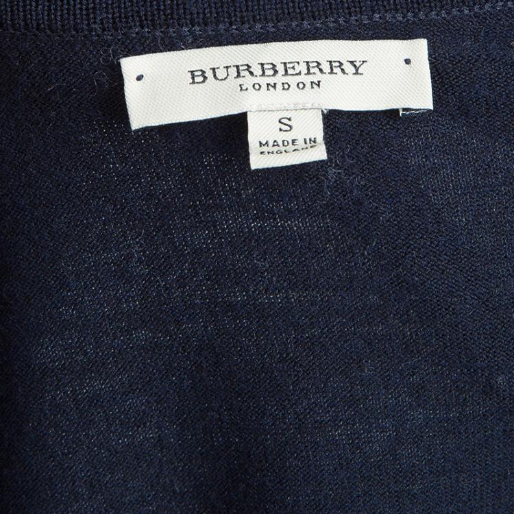 Pre Owned Burberry Navy Blue Merino Wool Cardigan S