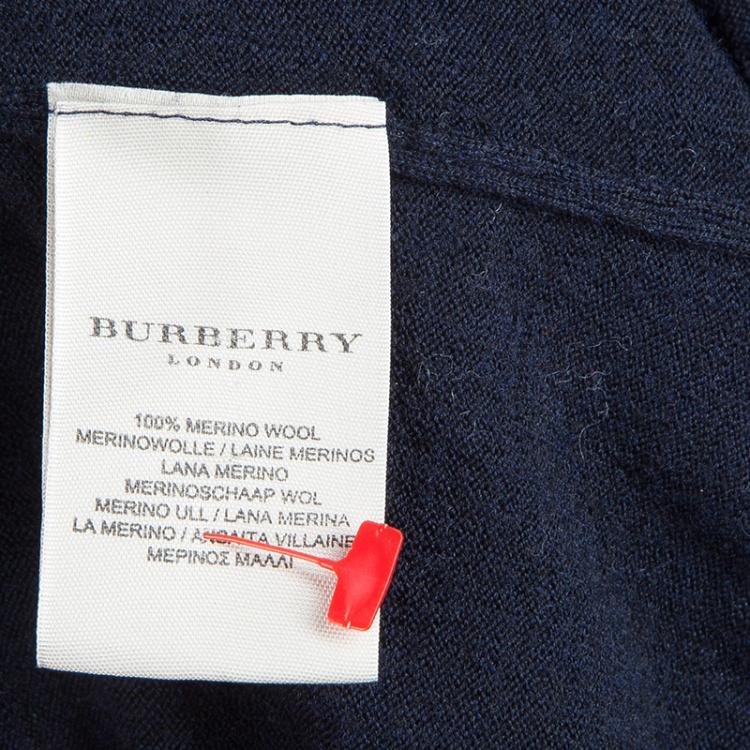 Pre Owned Burberry Navy Blue Merino Wool Cardigan S
