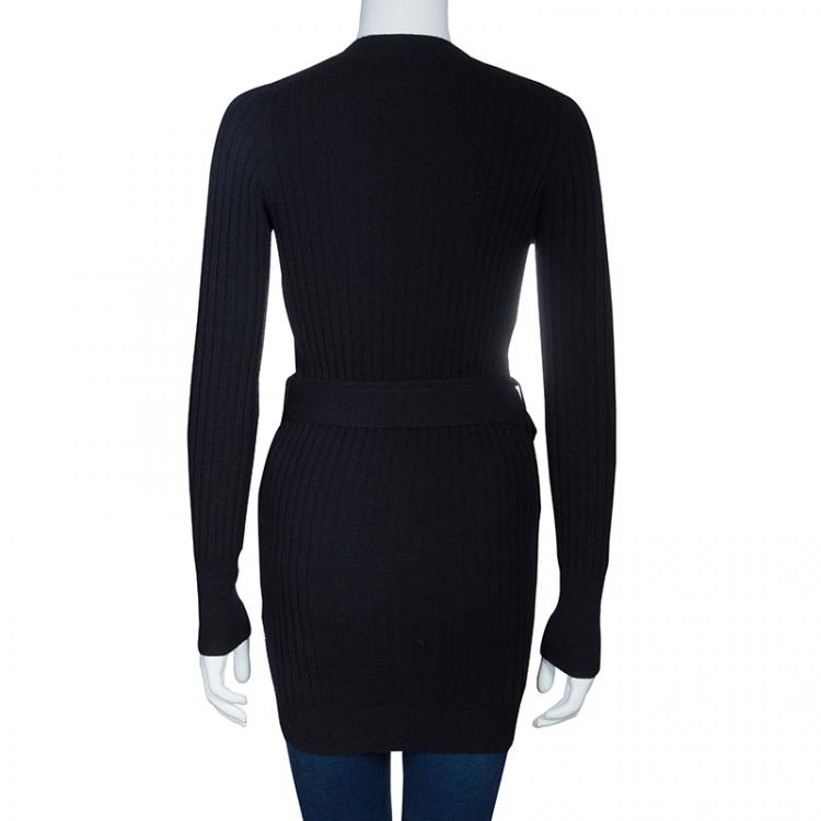 Pre Owned Burberry Black Ribbed Cashmere Cardigan S