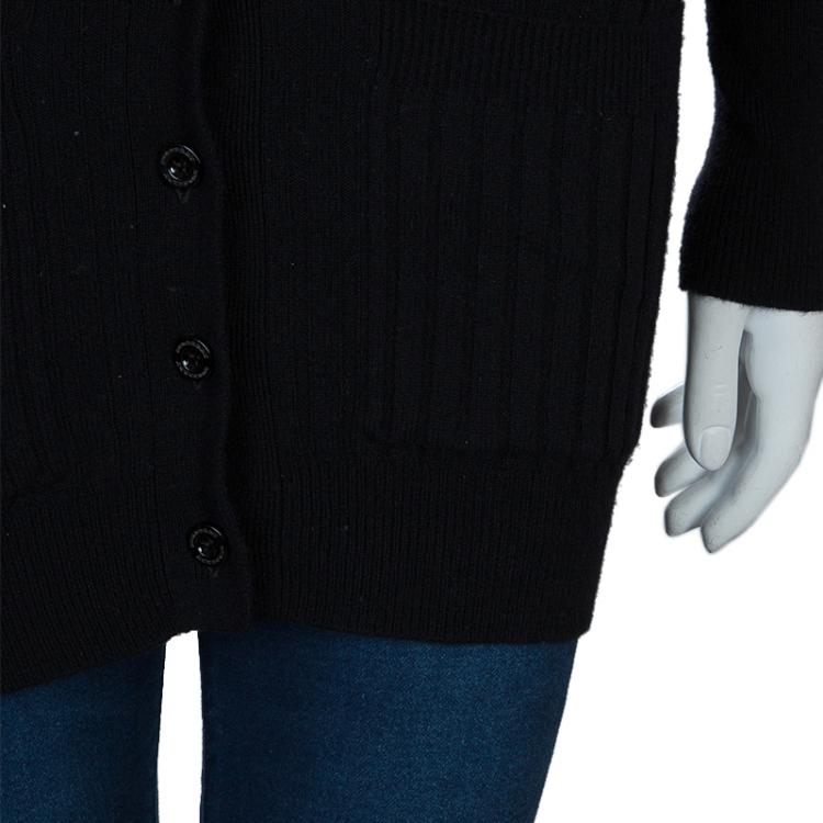 Pre Owned Burberry Black Ribbed Cashmere Cardigan S