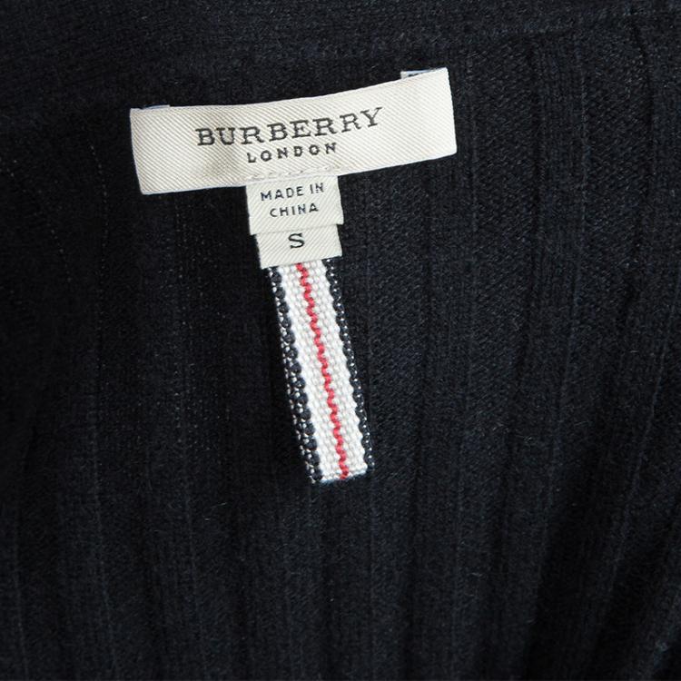 Pre Owned Burberry Black Ribbed Cashmere Cardigan S