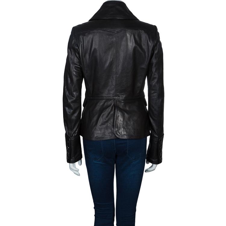 Pre Owned Burberry Prorsum Black Leather Notched Lapel Jacket M