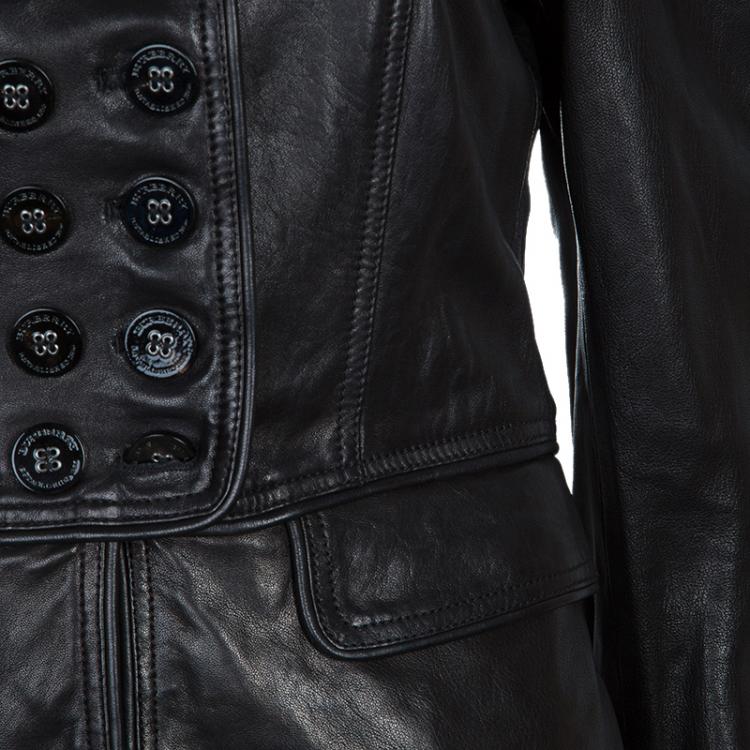 Pre Owned Burberry Prorsum Black Leather Notched Lapel Jacket M