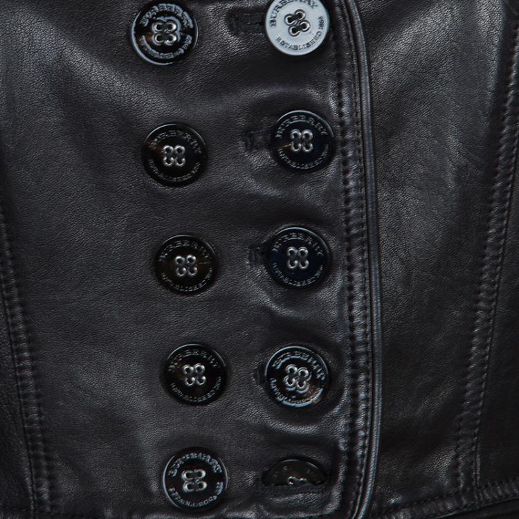 Pre Owned Burberry Prorsum Black Leather Notched Lapel Jacket M