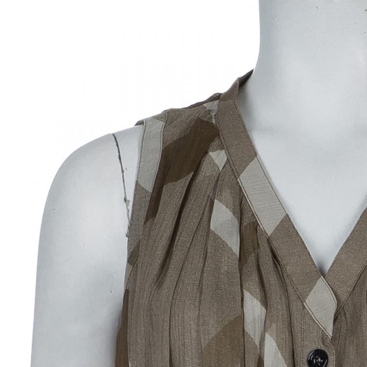 Pre Owned Burberry Brown Check Crinkled Silk Dress S