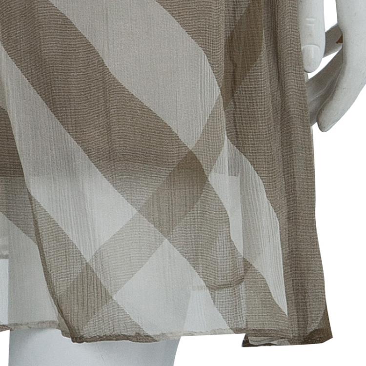 Pre Owned Burberry Brown Check Crinkled Silk Dress S