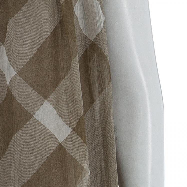 Pre Owned Burberry Brown Check Crinkled Silk Dress S