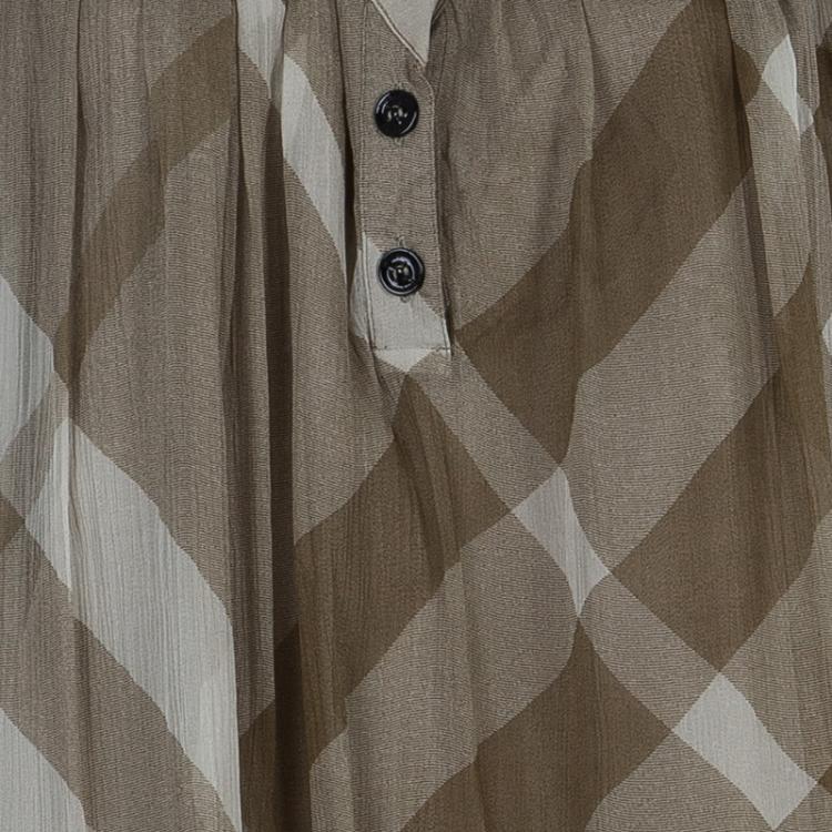 Pre Owned Burberry Brown Check Crinkled Silk Dress S