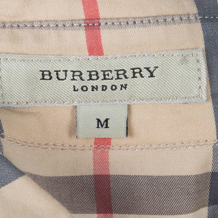 Pre Owned Burberry Beige Nova Check Print Box Pleat Detail Short Sleeve Shirt M