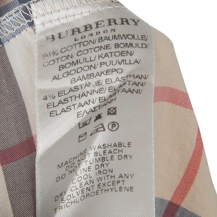Pre Owned Burberry Beige Nova Check Print Box Pleat Detail Short Sleeve Shirt M