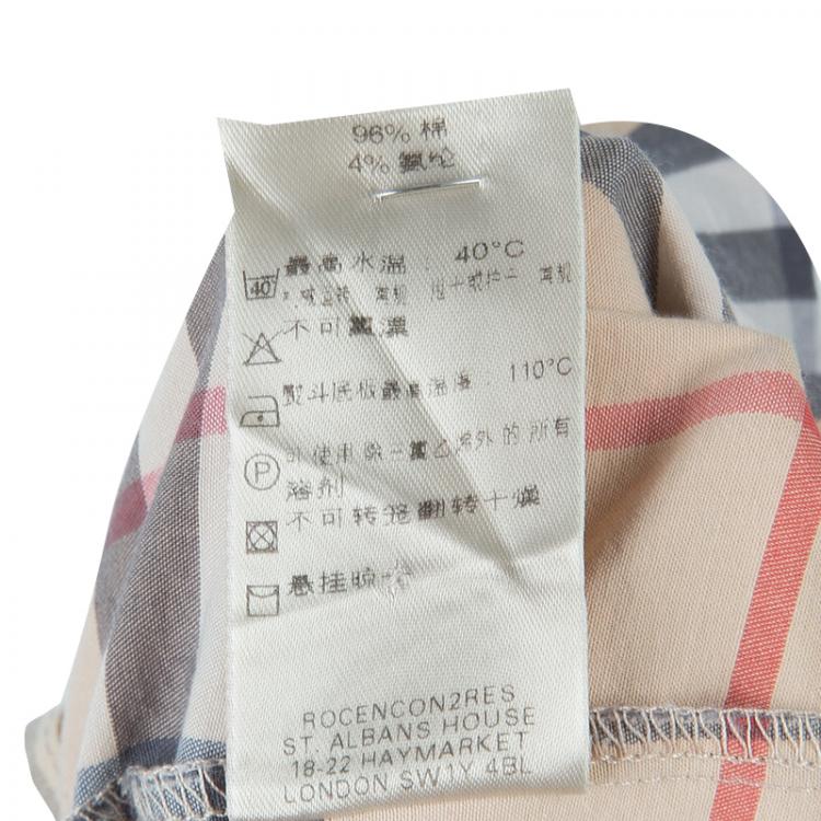 Pre Owned Burberry Beige Nova Check Print Box Pleat Detail Short Sleeve Shirt M