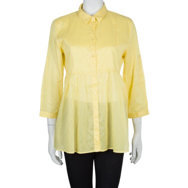 Pre Owned Burberry Yellow Babydoll Cotton Top L