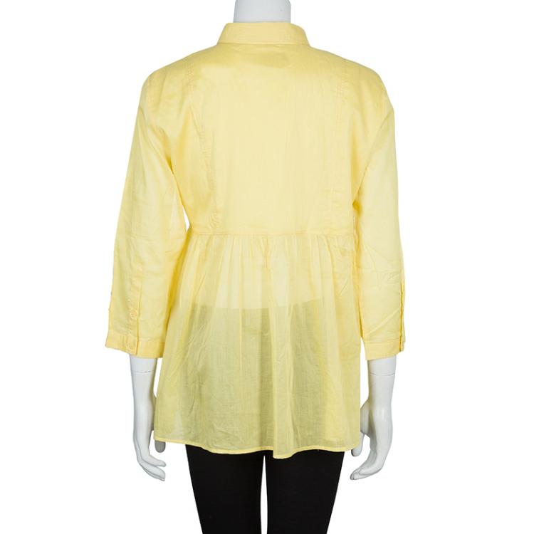 Pre Owned Burberry Yellow Babydoll Cotton Top L