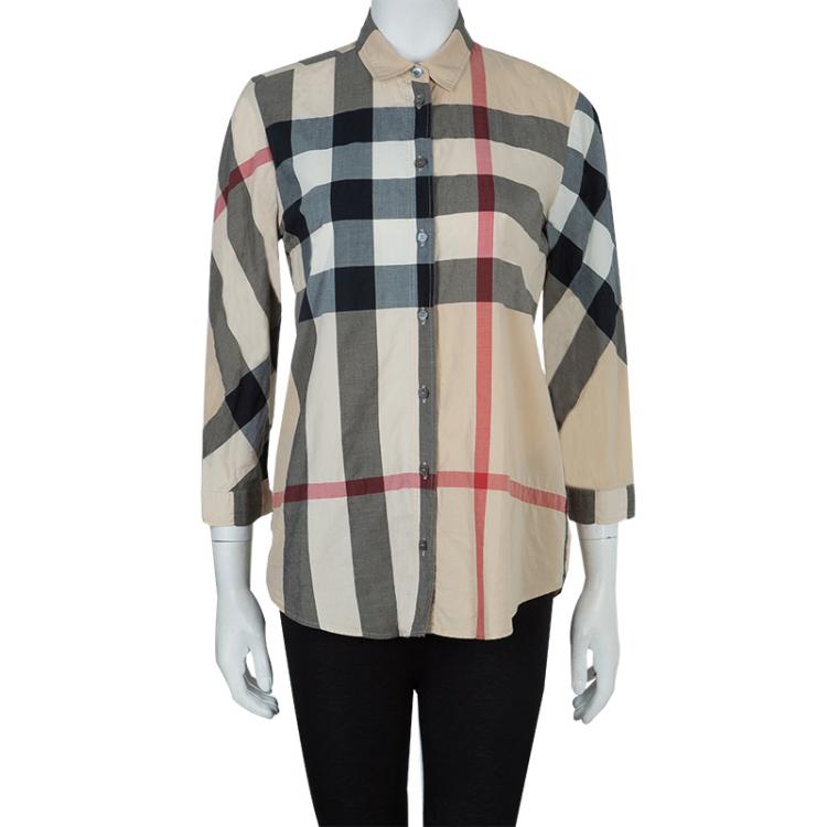 مملوكة مسبقًا Burberry Beige Novacheck Button Down Cotton Shirt S