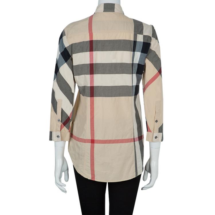 مملوكة مسبقًا Burberry Beige Novacheck Button Down Cotton Shirt S