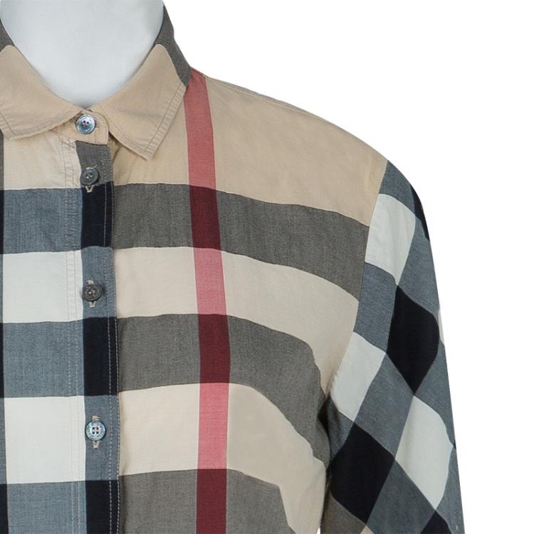 مملوكة مسبقًا Burberry Beige Novacheck Button Down Cotton Shirt S