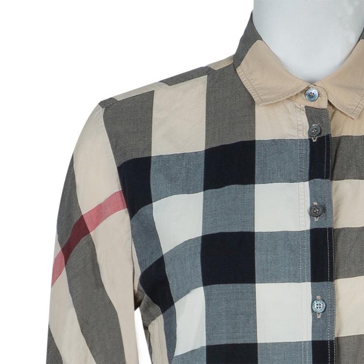 مملوكة مسبقًا Burberry Beige Novacheck Button Down Cotton Shirt S