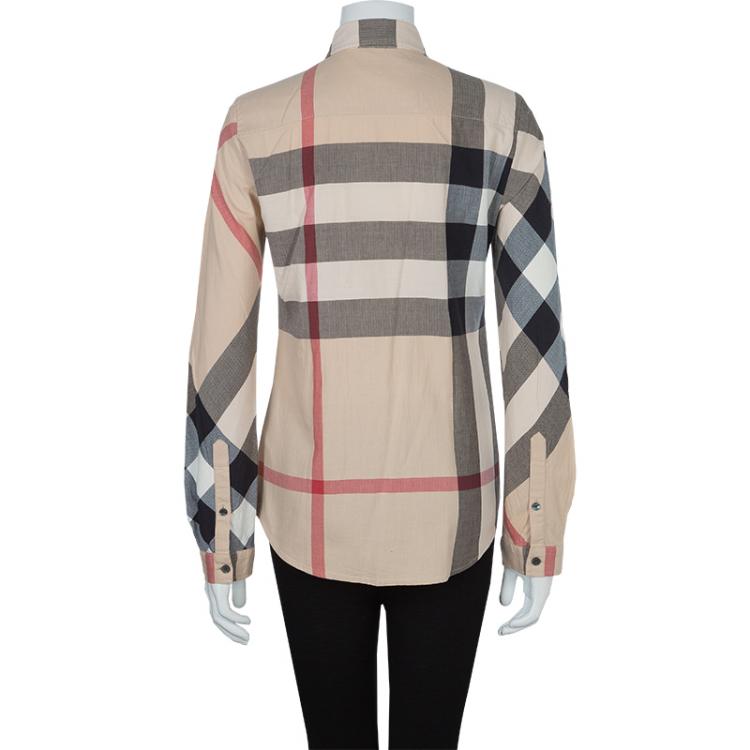 Pre Owned Burberry Beige Novacheck Long Sleeve Button Down Cotton Shirt S