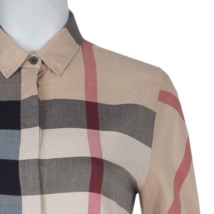 Pre Owned Burberry Beige Novacheck Long Sleeve Button Down Cotton Shirt M
