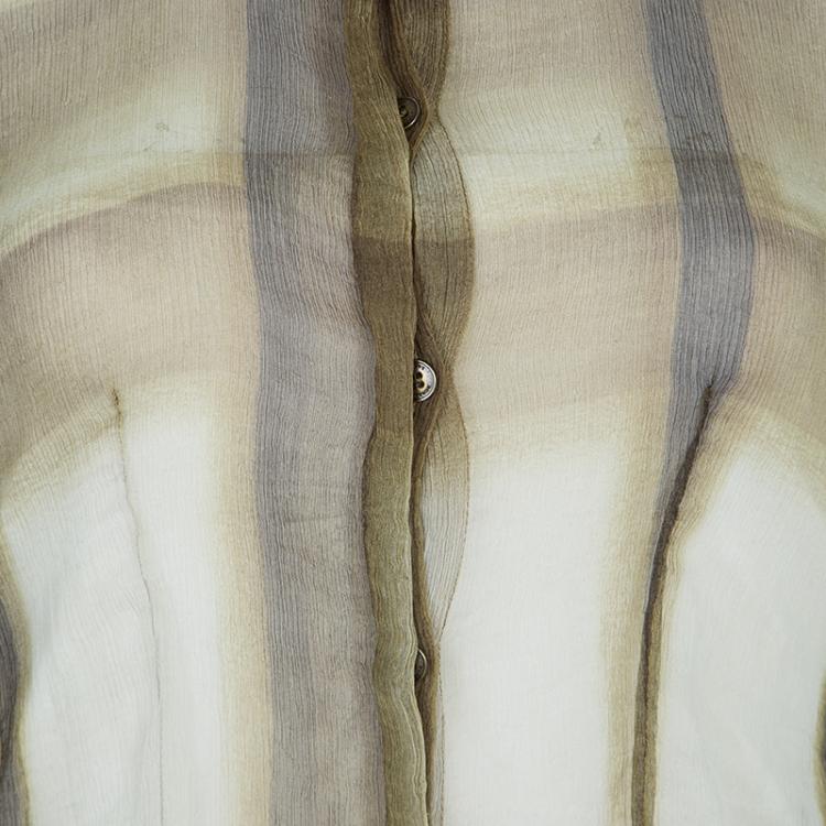 Pre Owned Burberry Brown Checked Crinkled Silk Short Sleeve Sheer Blouse S