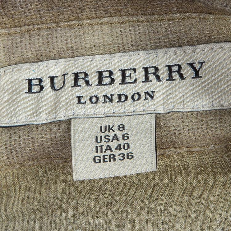 Pre Owned Burberry Brown Checked Crinkled Silk Short Sleeve Sheer Blouse S