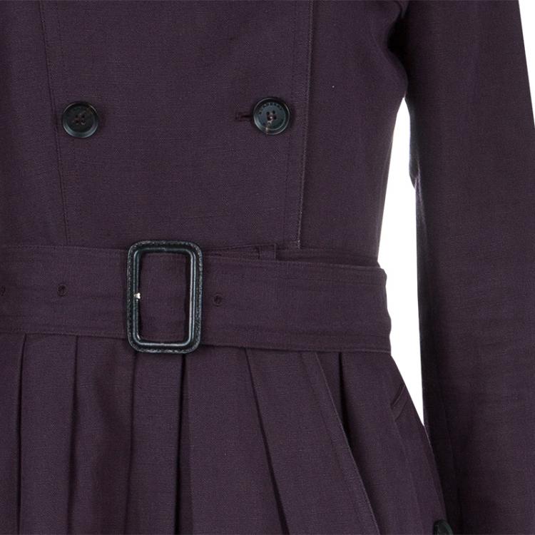 Pre Owned Burberry Prorsum Purple Contrast Beaded Crochet Collar Detail Belted Trench Coat S