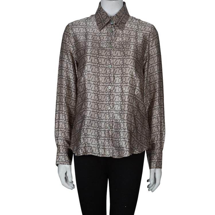 Pre Owned Burberry Grey Silk Button Down Blouse L