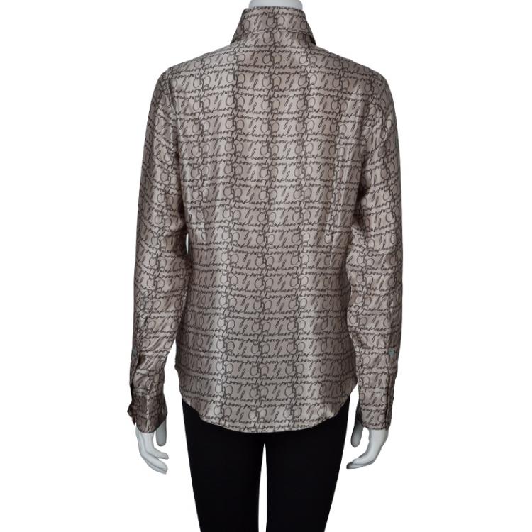Pre Owned Burberry Grey Silk Button Down Blouse L