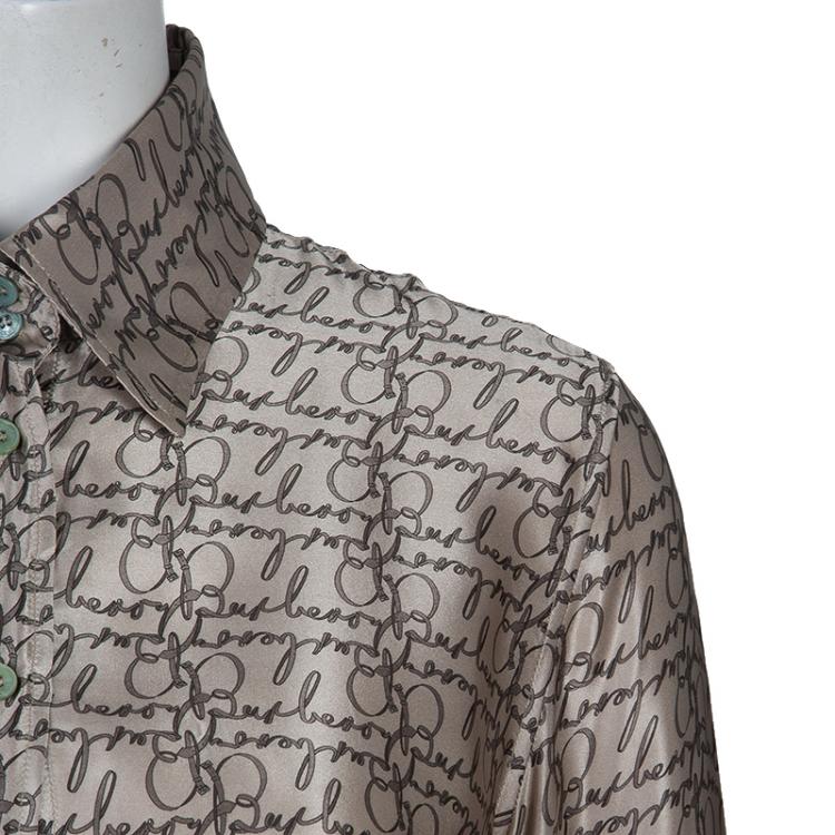 Pre Owned Burberry Grey Silk Button Down Blouse L