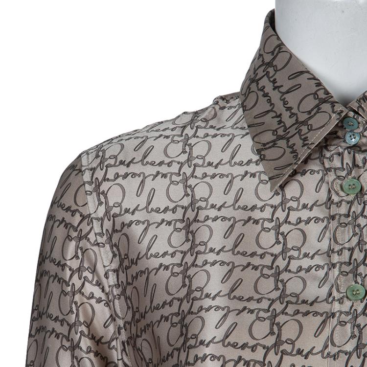 Pre Owned Burberry Grey Silk Button Down Blouse L